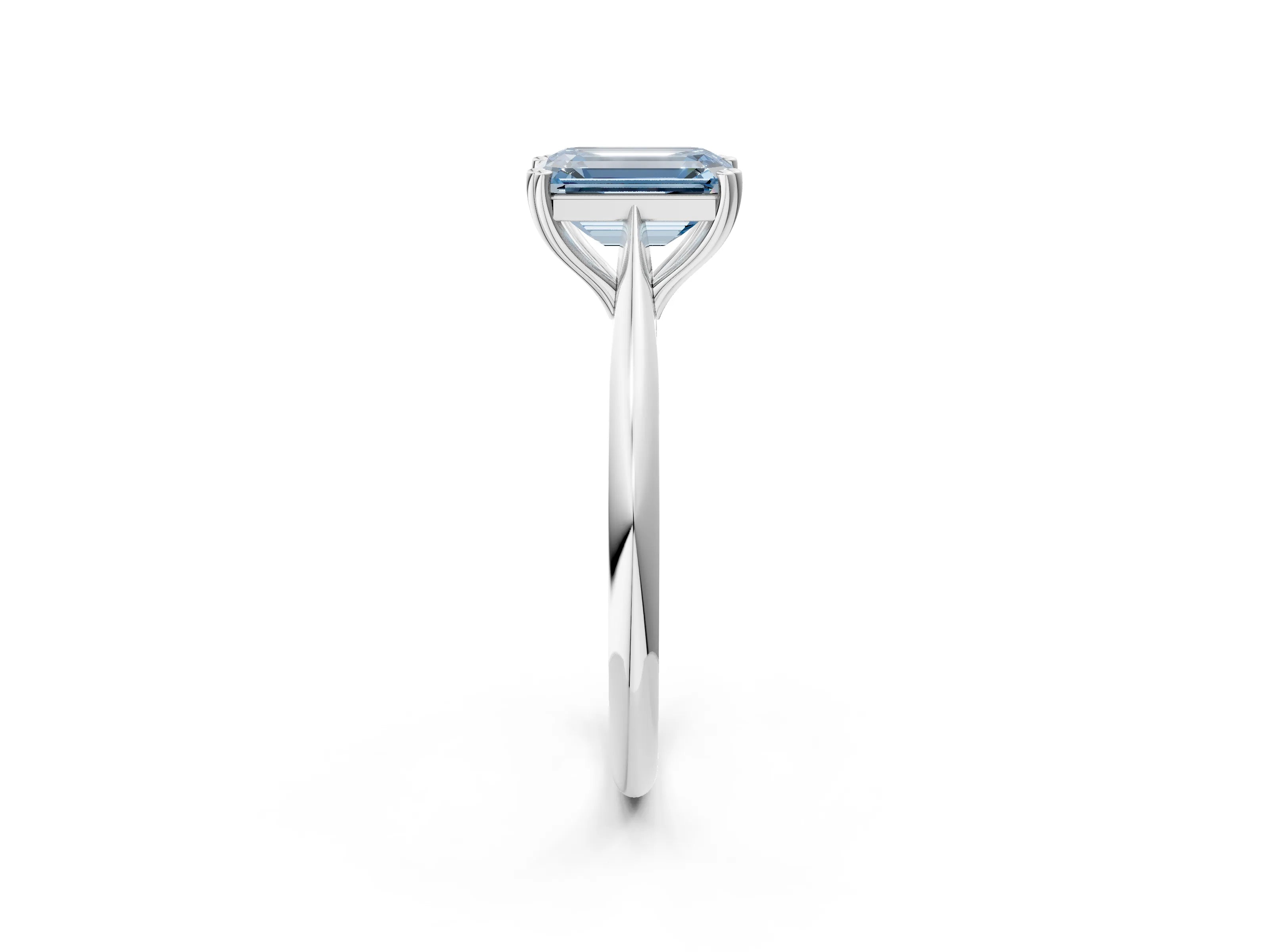 White gold Fancy Blue Emerald Cut Solitaire Diamond Ring with Six-Prong Setting and Classic Band_2