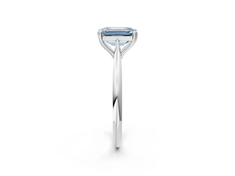 White gold Fancy Blue Emerald Cut Solitaire Diamond Ring with Six-Prong Setting and Classic Band_2