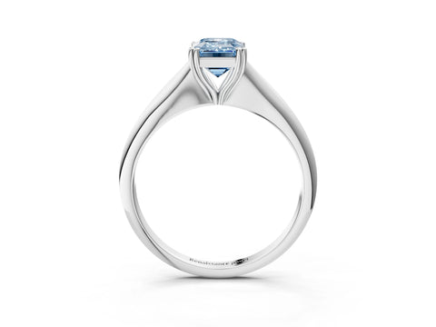 White gold Fancy Blue Emerald Cut Solitaire Diamond Ring with Six-Prong Setting and Classic Band_3