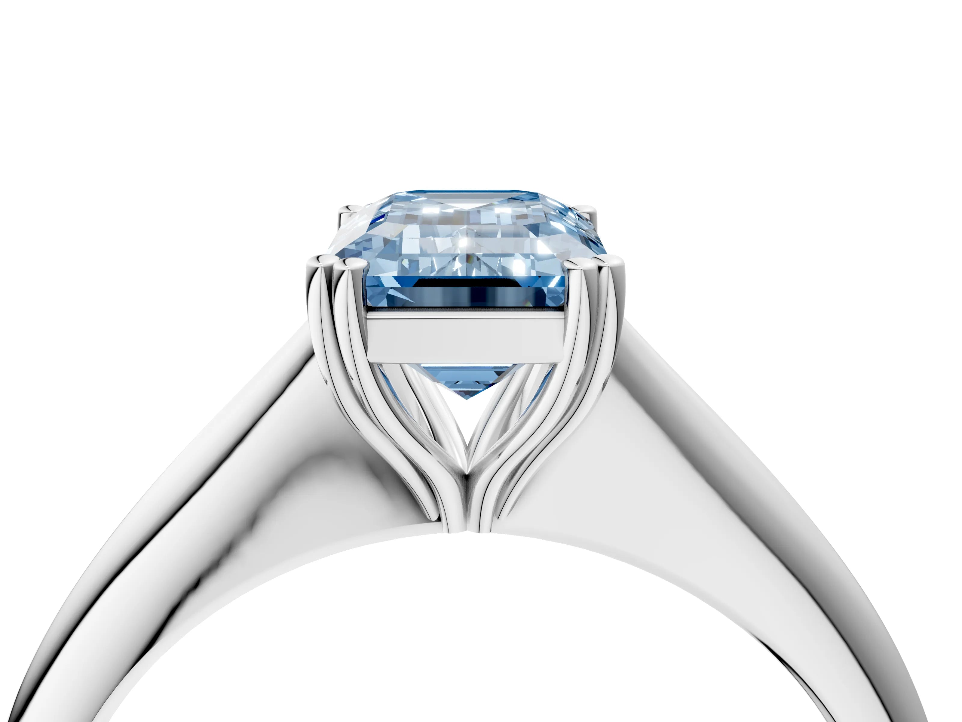 White gold Fancy Blue Emerald Cut Solitaire Diamond Ring with Six-Prong Setting and Classic Band_4