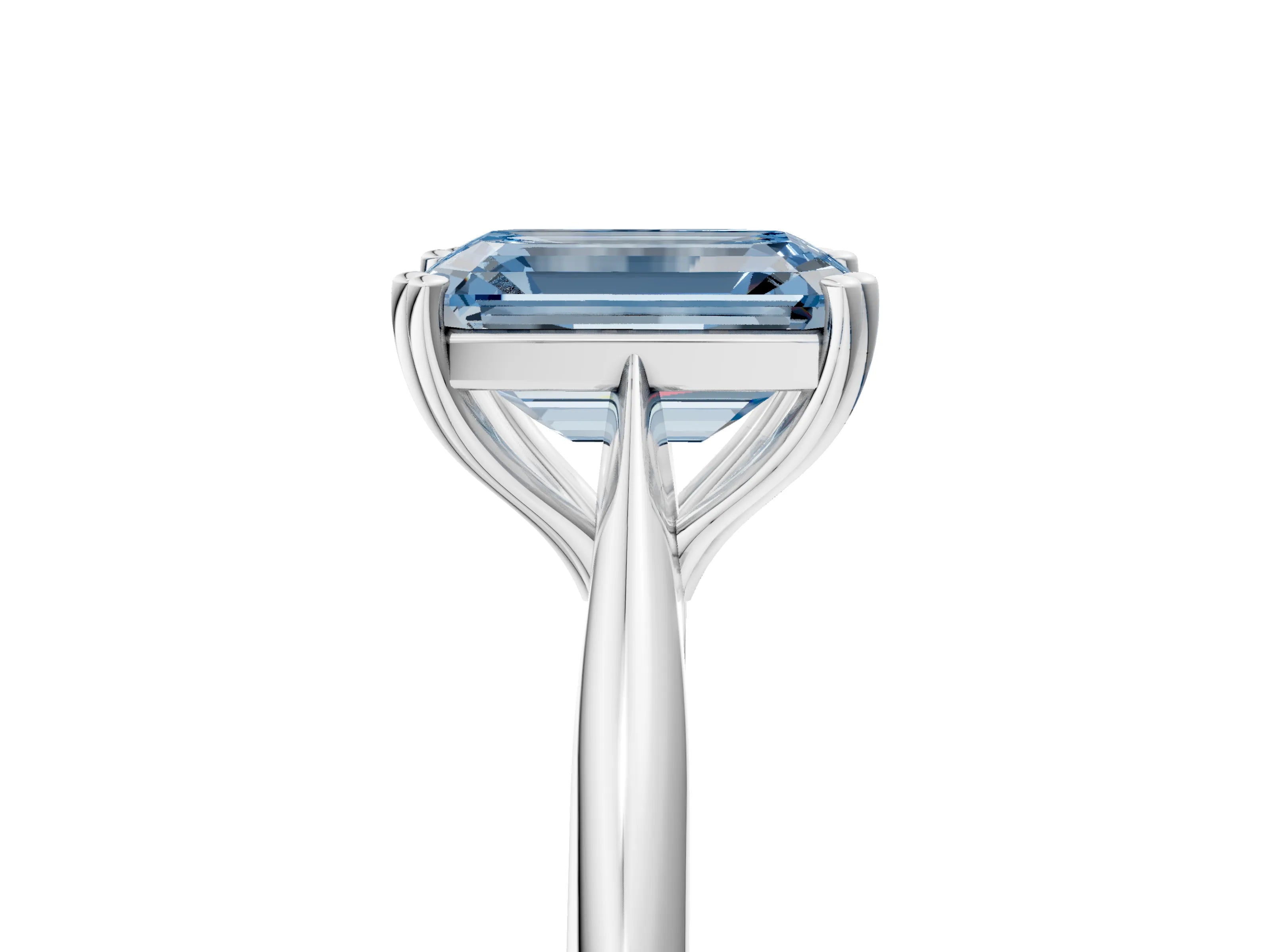 White gold Fancy Blue Emerald Cut Solitaire Diamond Ring with Six-Prong Setting and Classic Band_5