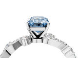White gold Fancy Blue Emerald  Cut Solitaire Diamond Twisted Band with Pave Setting_62