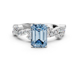 White gold Fancy Blue Emerald  Cut Solitaire Diamond Twisted Band with Pave Setting_64