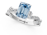 White gold Fancy Blue Emerald  Cut Solitaire Diamond Twisted Band with Pave Setting_65
