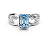 White gold Fancy Blue Emerald  Cut Solitaire Diamond with Side Stones on Criss-Cross Band and Four-Prong Setting_3