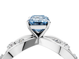 White gold Fancy Blue Emerald  Cut Solitaire Diamond with Side Stones on Criss-Cross Band and Four-Prong Setting_7