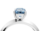 White gold Fancy Blue Emerald  Cut Solitaire Engagement Ring with Flat Band and Four-Prong Setting 4