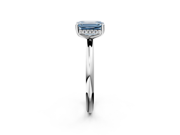 Platinum Fancy Blue Emerald  Cut Solitaire Engagement Ring with Four-Prong Setting and Classic Band