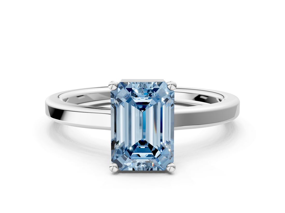 White gold Fancy Blue Emerald  Cut Solitaire Engagement Ring with Four-Prong Setting on a Classic Band_34