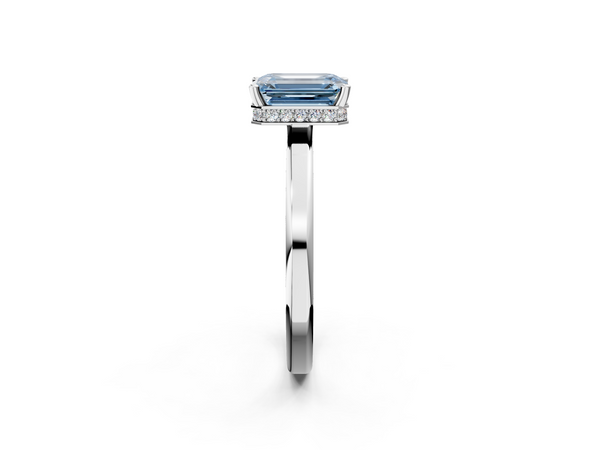 Platinum Fancy Blue Emerald  Cut Solitaire Engagement Ring with Four-Prong Setting on a Classic Band