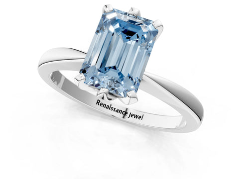 White gold Fancy Blue Emerald Cut Solitaire Engagement Ring with Six-Prong Setting and Tapered Band_1