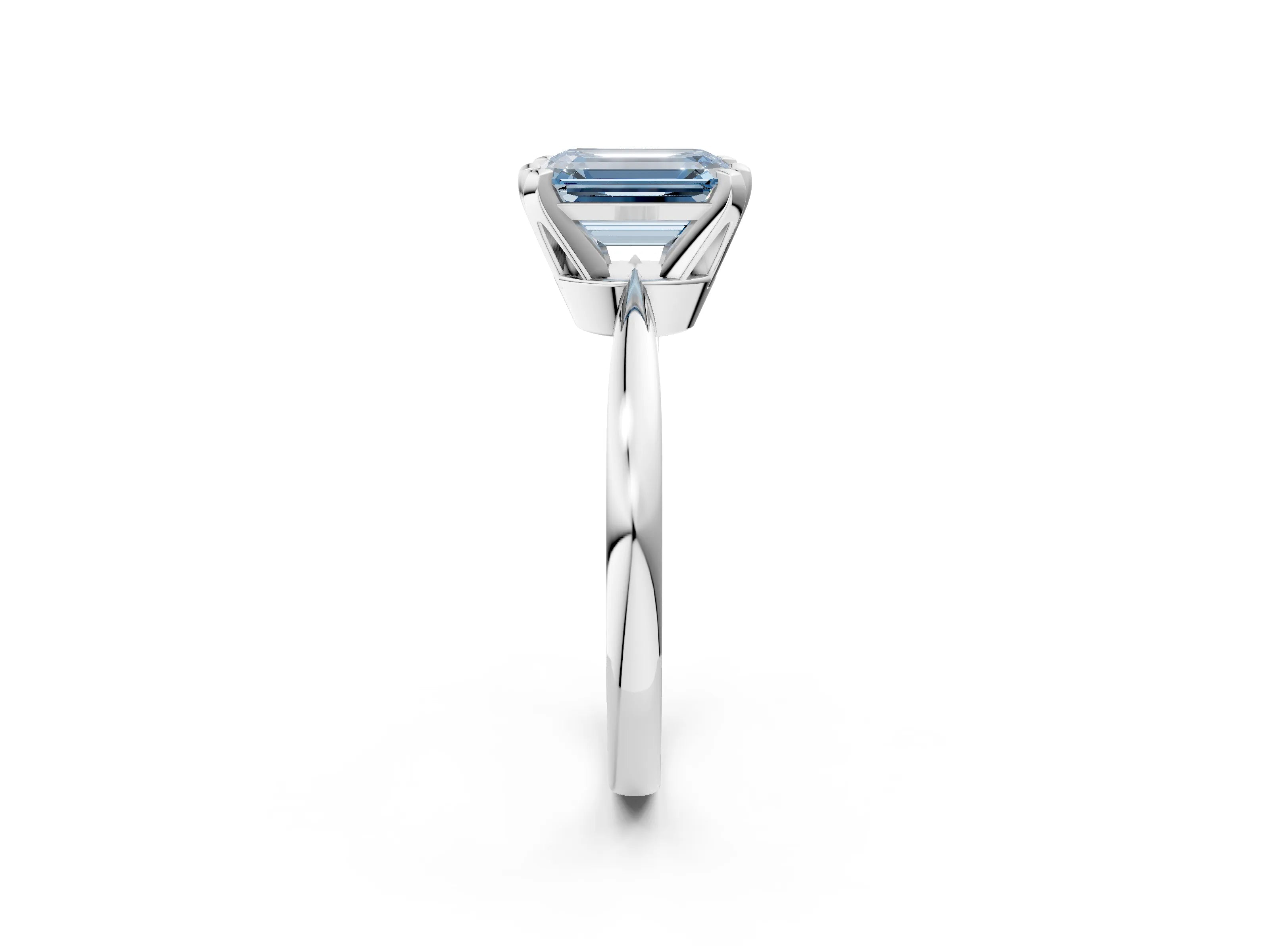 White gold Fancy Blue Emerald Cut Solitaire Engagement Ring with Six-Prong Setting and Tapered Band_2