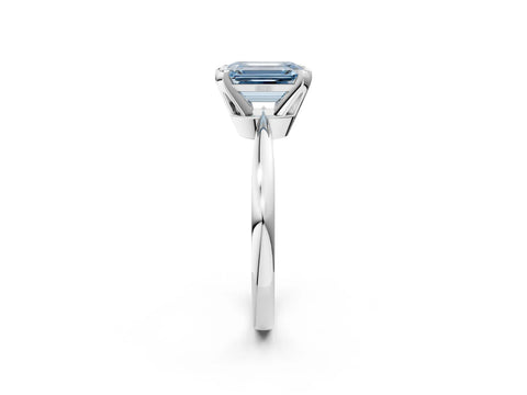 White gold Fancy Blue Emerald Cut Solitaire Engagement Ring with Six-Prong Setting and Tapered Band_2