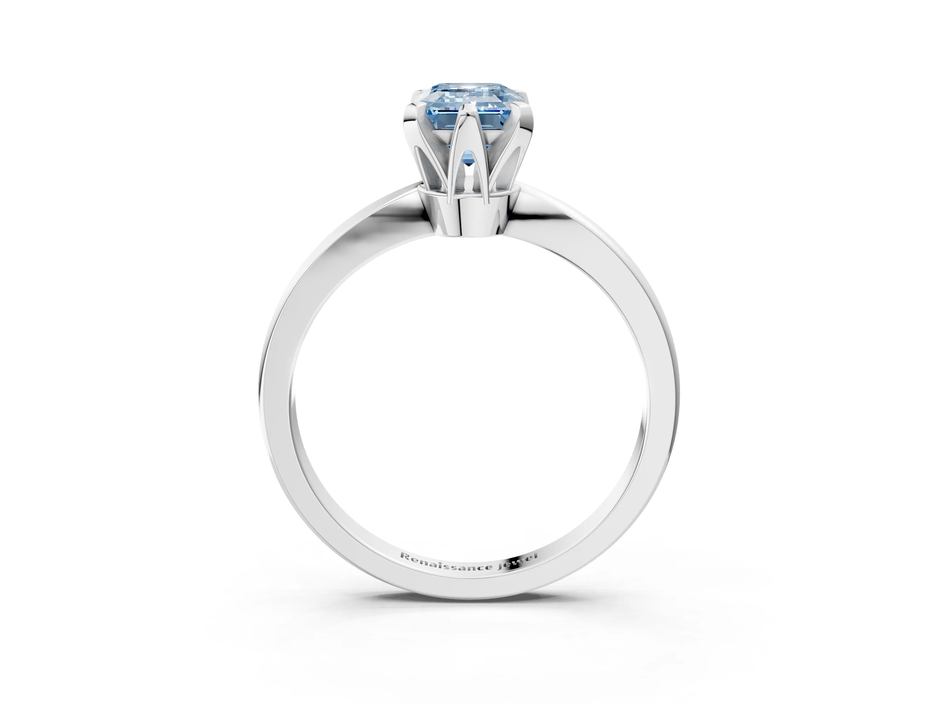 White gold Fancy Blue Emerald Cut Solitaire Engagement Ring with Six-Prong Setting and Tapered Band_3