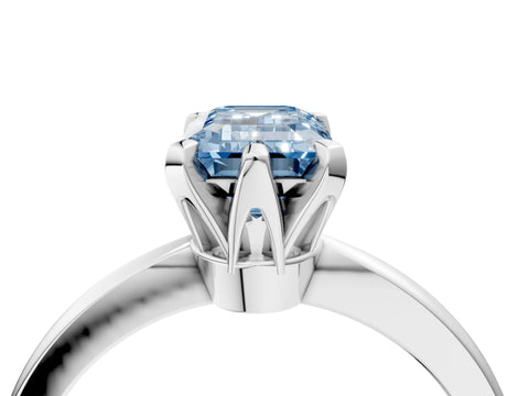 White gold Fancy Blue Emerald Cut Solitaire Engagement Ring with Six-Prong Setting and Tapered Band_4