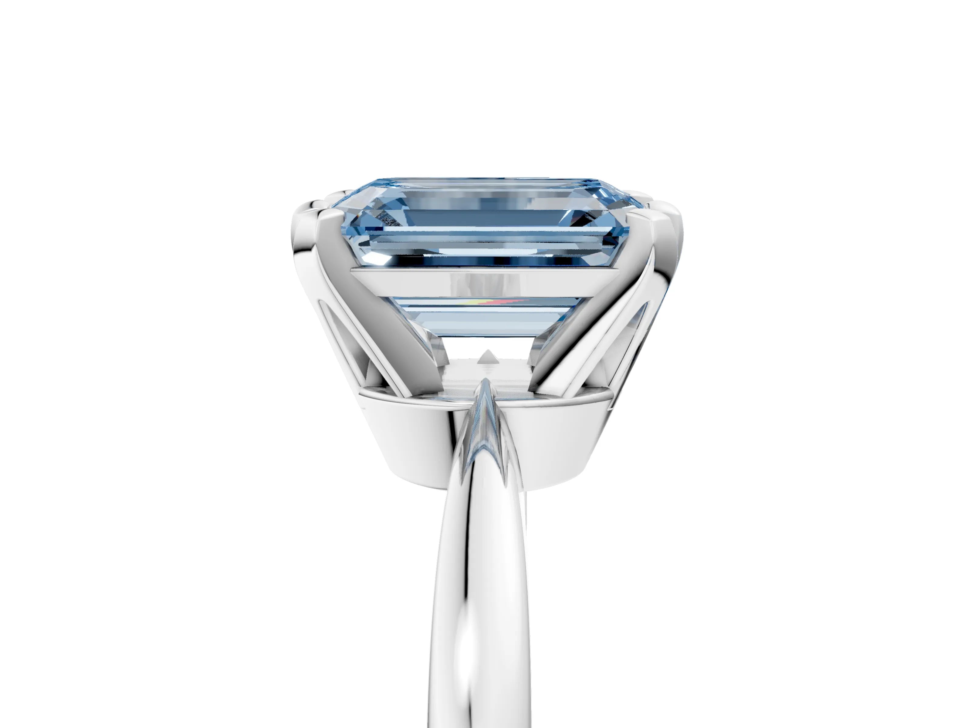 White gold Fancy Blue Emerald Cut Solitaire Engagement Ring with Six-Prong Setting and Tapered Band_5