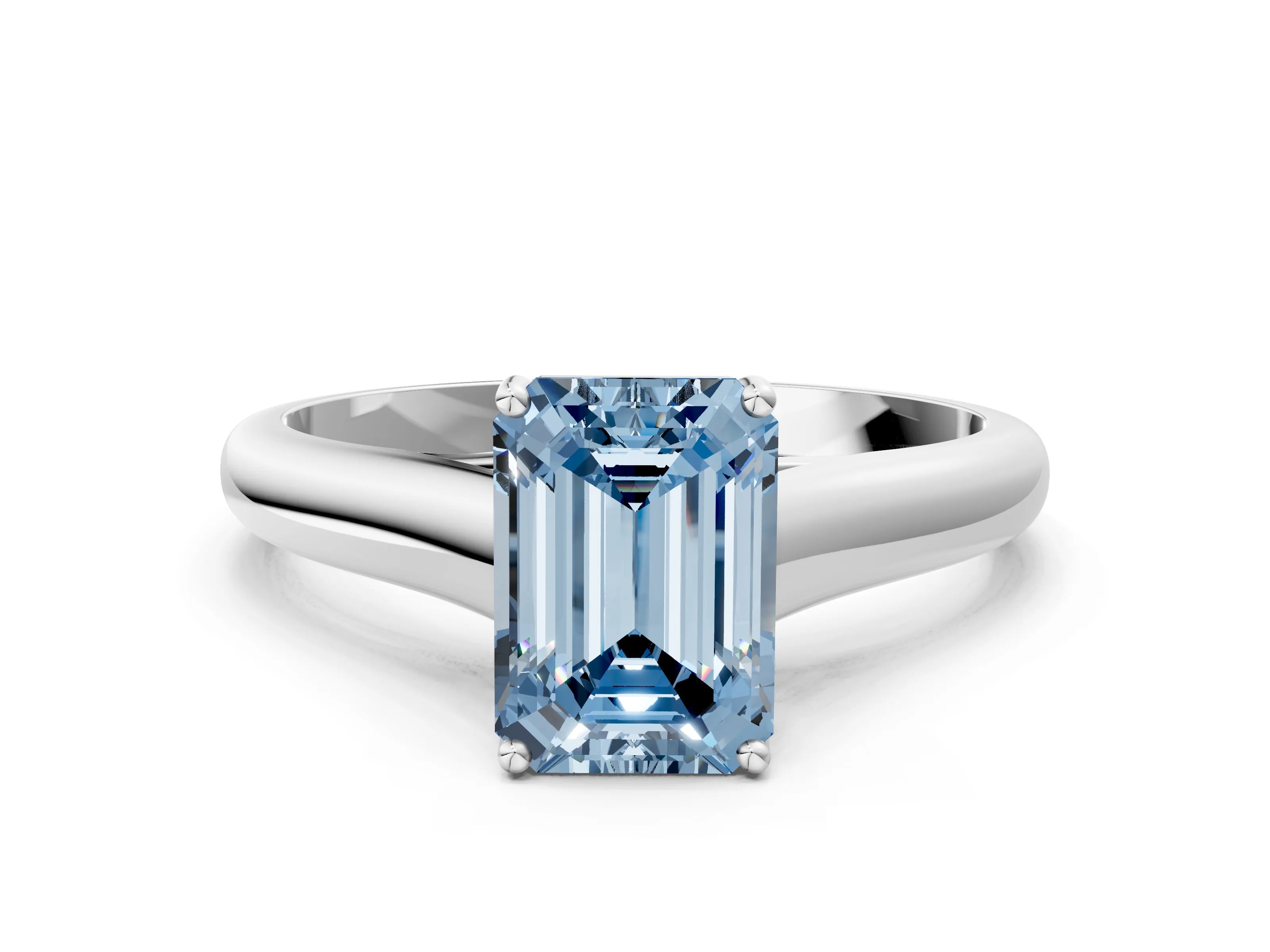 White gold Fancy Blue Emerald Cut Solitaire Engagement Ring with Tapered Band and Four-Prong Setting_15
