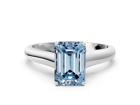 White gold Fancy Blue Emerald Cut Solitaire Engagement Ring with Tapered Band and Four-Prong Setting_15