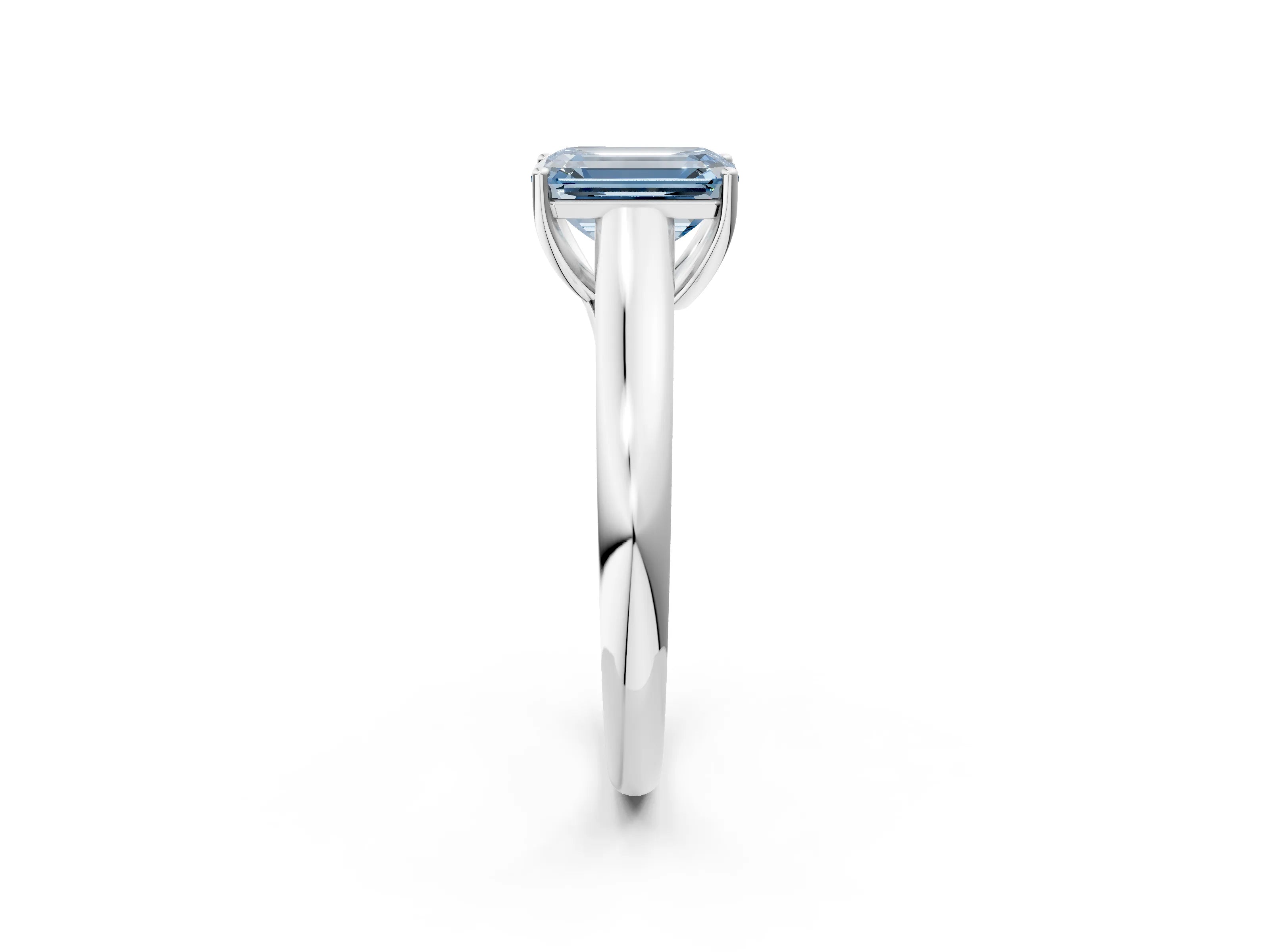 White gold Fancy Blue Emerald Cut Solitaire Engagement Ring with Tapered Band and Four-Prong Setting_17