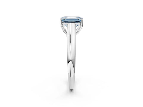 White gold Fancy Blue Emerald Cut Solitaire Engagement Ring with Tapered Band and Four-Prong Setting_17
