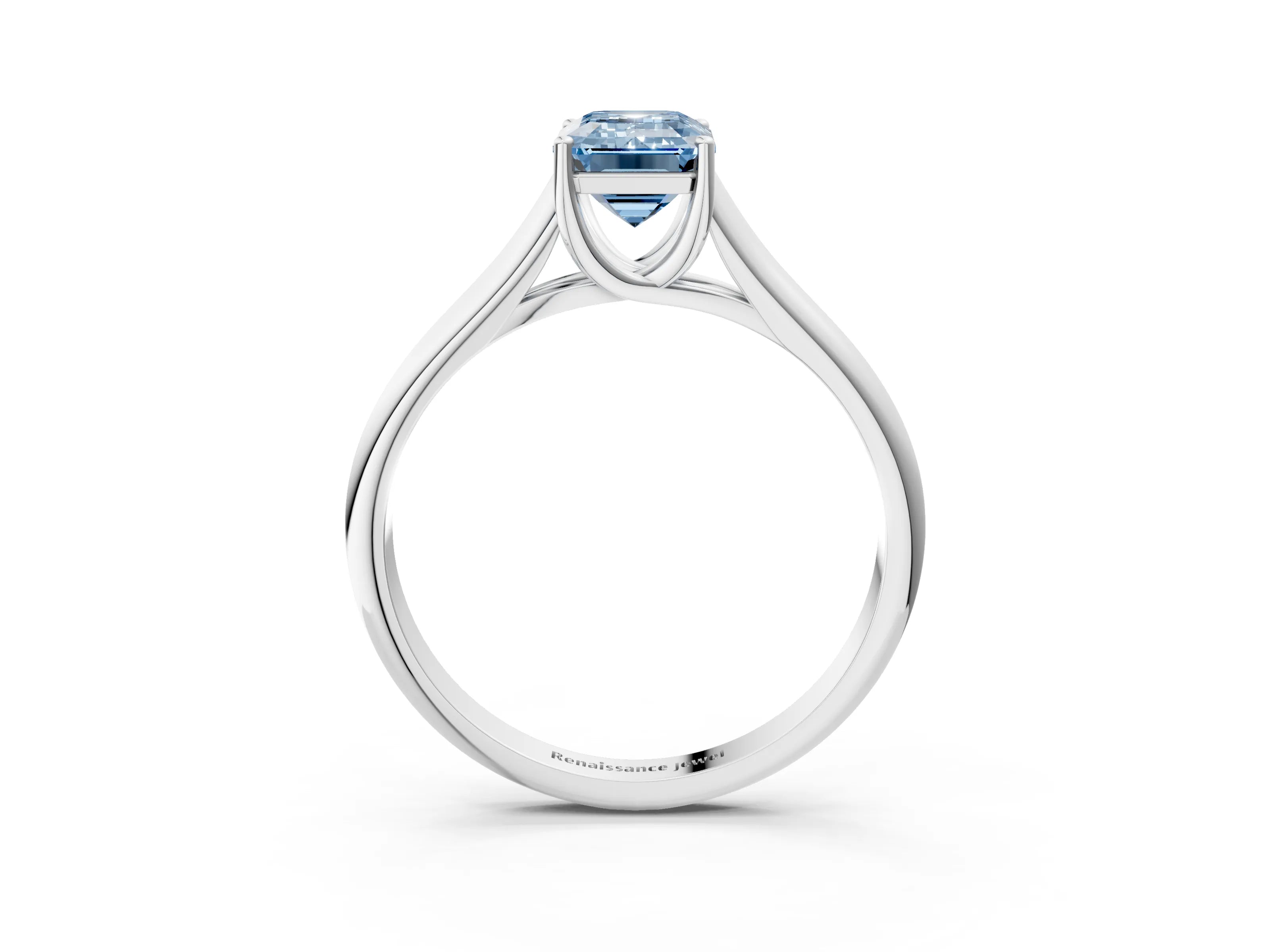 White gold Fancy Blue Emerald Cut Solitaire Engagement Ring with Tapered Band and Four-Prong Setting_18
