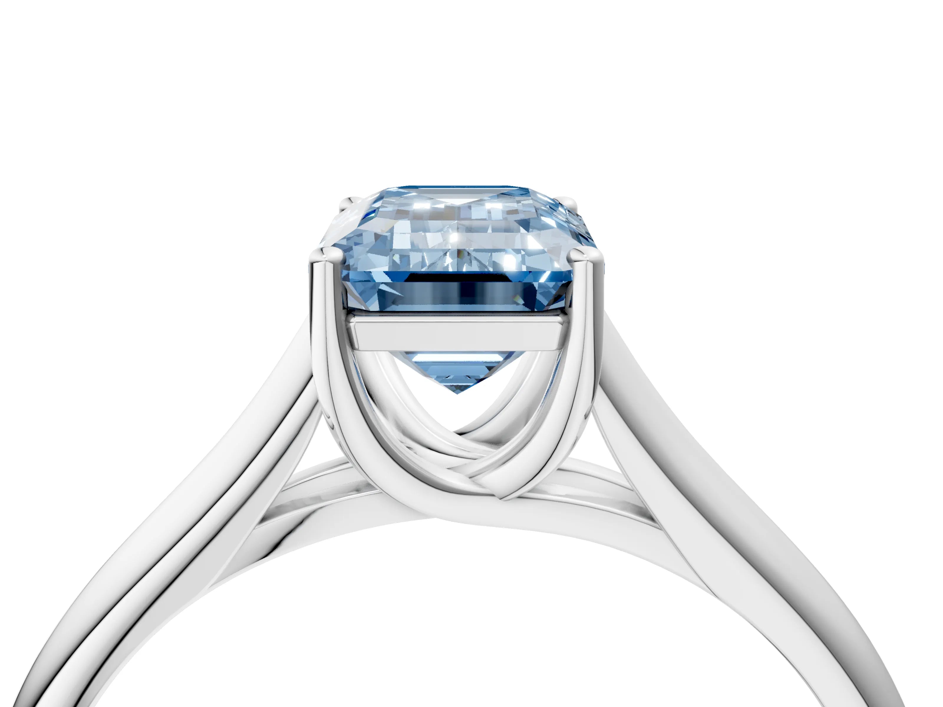 White gold Fancy Blue Emerald Cut Solitaire Engagement Ring with Tapered Band and Four-Prong Setting_19