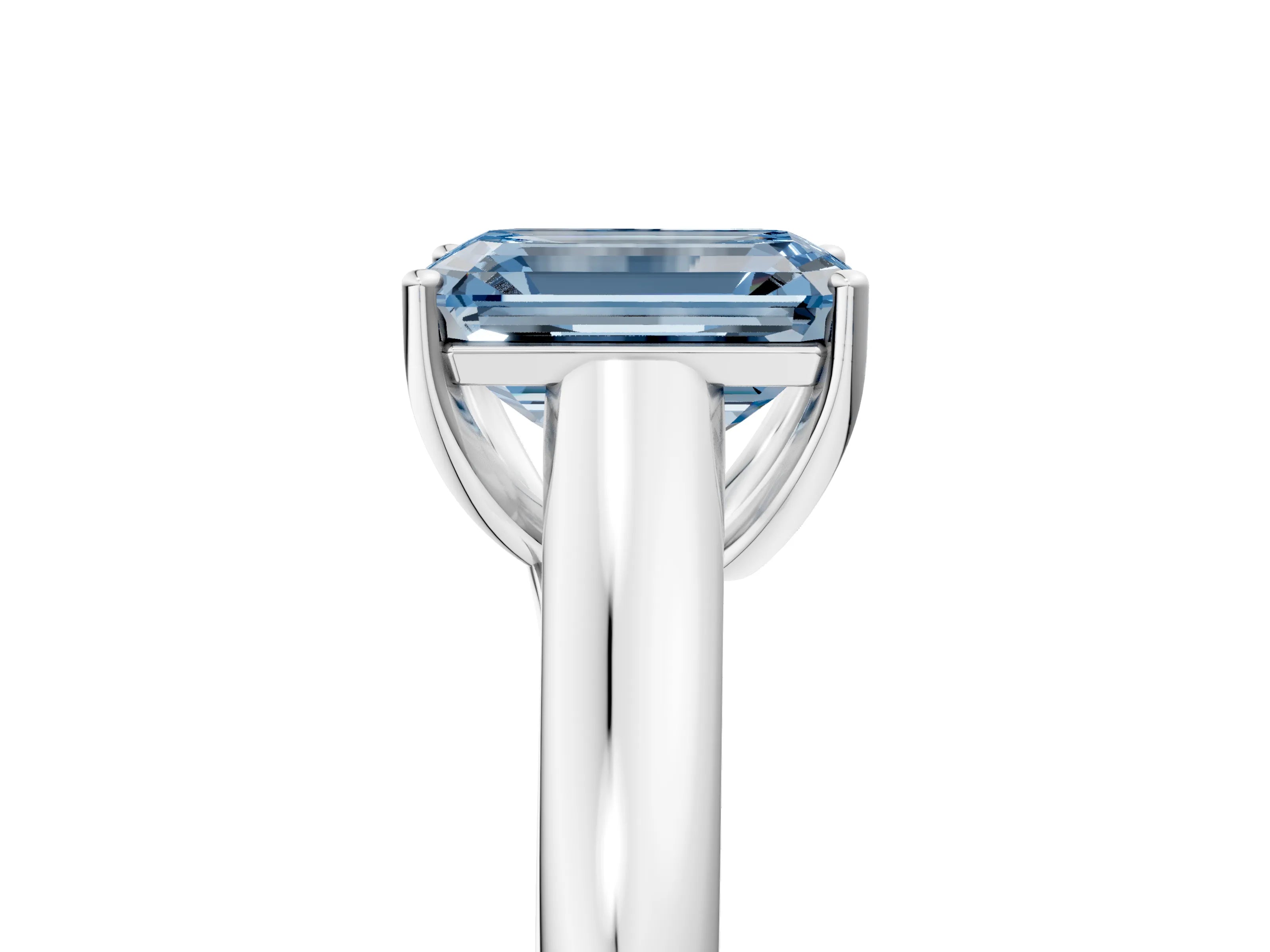 White gold Fancy Blue Emerald Cut Solitaire Engagement Ring with Tapered Band and Four-Prong Setting_20