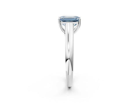 White gold Fancy Blue Emerald Cut Solitaire Engagement Ring with Tapered Band and Four-Prong Setting_5