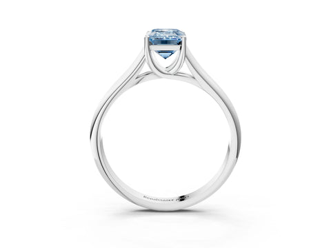 White gold Fancy Blue Emerald Cut Solitaire Engagement Ring with Tapered Band and Four-Prong Setting_6
