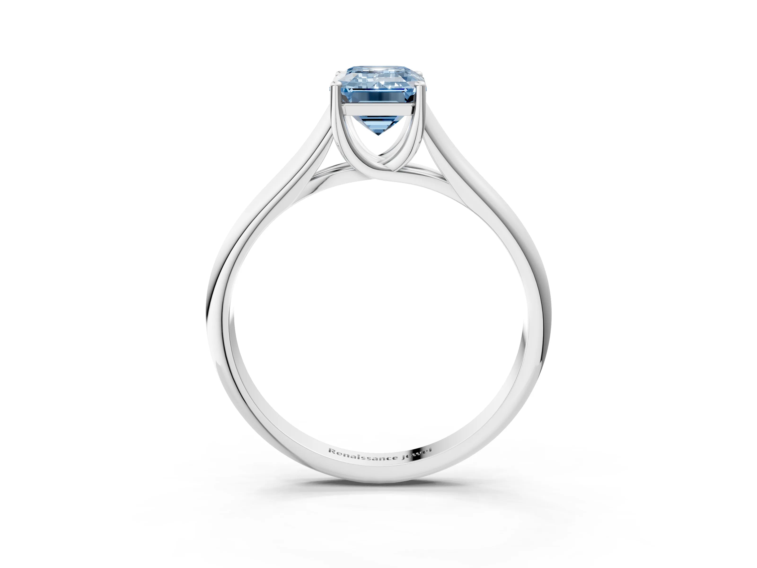 White gold Fancy Blue Emerald Cut Solitaire Engagement Ring with Tapered Band and Four-Prong Setting_6