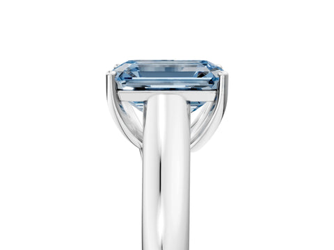 White gold Fancy Blue Emerald Cut Solitaire Engagement Ring with Tapered Band and Four-Prong Setting_8