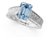White gold Fancy Blue Emerald  Cut Solitaire Engraved Band with Four-Prong Setting_80