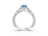 White gold Fancy Blue Emerald  Cut Solitaire Engraved Band with Four-Prong Setting_82