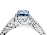 White gold Fancy Blue Emerald  Cut Solitaire Engraved Band with Four-Prong Setting_83