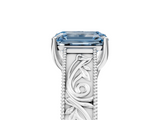 White gold Fancy Blue Emerald  Cut Solitaire Engraved Band with Four-Prong Setting_84