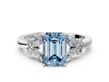 White gold Fancy Blue Emerald  Cut Solitaire Floral Diamond Ring with Four-Prong Setting_37