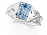 White gold Fancy Blue Emerald Cut Solitaire Intertwined Band Prong Setting Ring_1