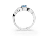 White gold Fancy Blue Emerald Cut Solitaire Intertwined Band Prong Setting Ring_3
