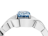 White gold Fancy Blue Emerald Cut Solitaire Intertwined Band Prong Setting Ring_4