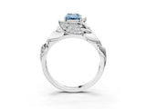 White gold Fancy Blue Emerald Cut Solitaire Leaf-Inspired Engagement Ring with Prong Setting_15