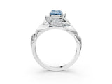 White gold Fancy Blue Emerald Cut Solitaire Leaf-Inspired Engagement Ring with Prong Setting_15
