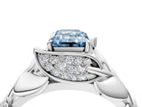 White gold Fancy Blue Emerald Cut Solitaire Leaf-Inspired Engagement Ring with Prong Setting_16