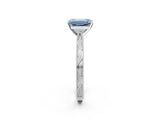 White gold Fancy Blue Emerald Cut Solitaire Milgrain Engraved Band with Four-Prong Setting_14