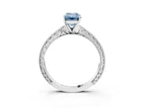 White gold Fancy Blue Emerald Cut Solitaire Milgrain Engraved Band with Four-Prong Setting_15