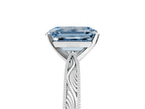 White gold Fancy Blue Emerald Cut Solitaire Milgrain Engraved Band with Four-Prong Setting_17