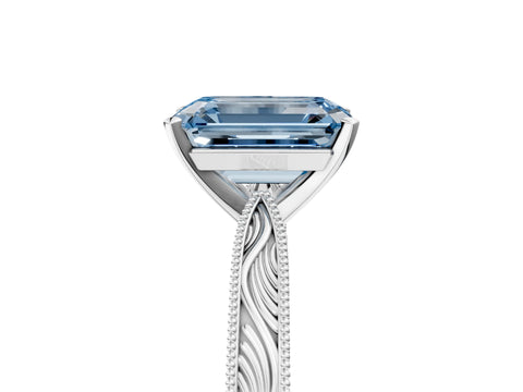 White gold Fancy Blue Emerald Cut Solitaire Milgrain Engraved Band with Four-Prong Setting_17