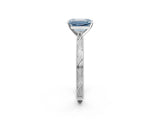 White gold Fancy Blue Emerald Cut Solitaire Milgrain Engraved Band with Four-Prong Setting_2