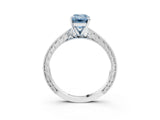 White gold Fancy Blue Emerald Cut Solitaire Milgrain Engraved Band with Four-Prong Setting_3