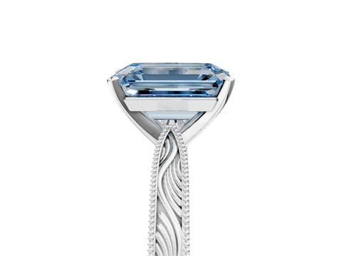 White gold Fancy Blue Emerald Cut Solitaire Milgrain Engraved Band with Four-Prong Setting_5