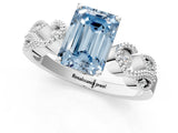 White gold Fancy Blue Emerald Cut Solitaire Milgrain Leaf Band with Prong Setting_13
